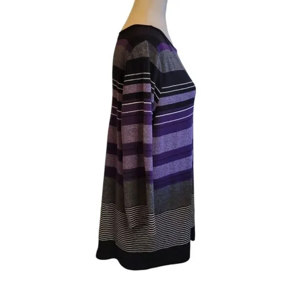 Christopher & Banks Purple and Black 3/4 Sleeve Striped Top Size XL - Picture 4 of 8